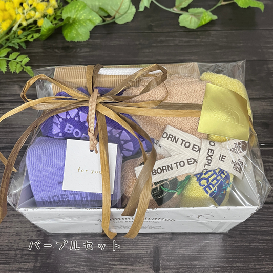 【レッグウォーマー・ソックス・タオルのギフトセット】ザ・ノース・フェイス ヌプシレッグウォーマー・ソックス&ネイチャーダイハンドタオルセット