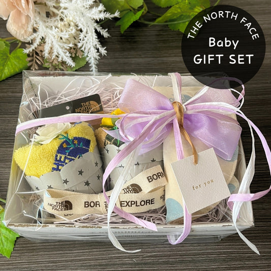 【ベビースタイ・タオル2枚組のギフトセット】ザ・ノース・フェイス　ベビーパッカブルアニマルグラフィックビブ＆ネイチャーダイハンドタオルセット