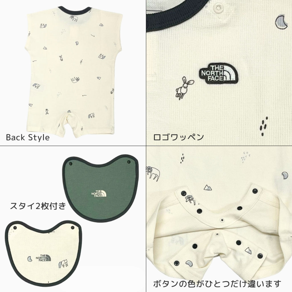 【ベビースタイ2枚組・ロンパースのギフトセット】ザ・ノース・フェイス　ベビーラッチパイルロンパース＆2Pビブ